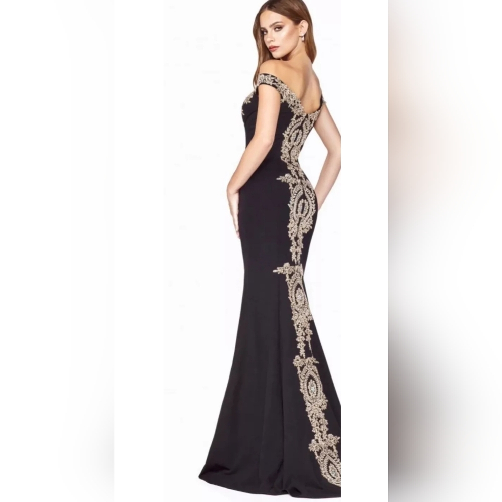 Elegant Blue and Gold Evening GownLONG MERMAID APPLIQUES Fiesta fashion S 3X